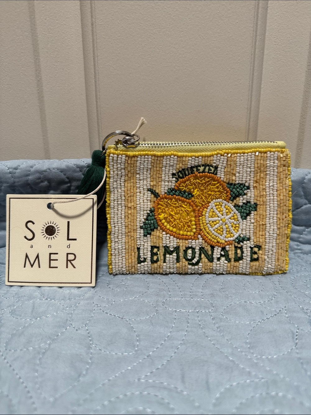 Sol + Mer Beaded Lemon Coin Purse - Yellow & Green Squeezed Lemonade